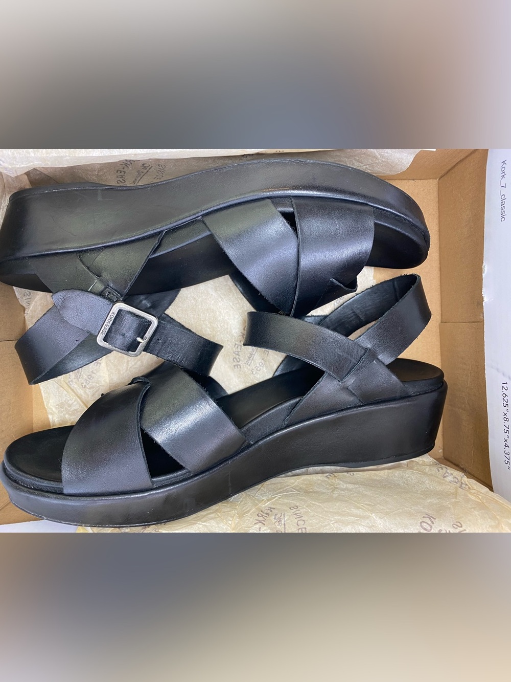 Kork-Ease Black Leather Platform Wedge Sandals Sz 10 Very Good Condition in Box! - Picture 8 of 11